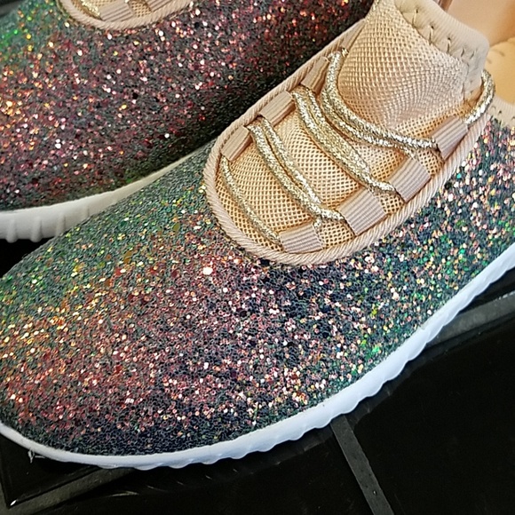 NEW RAINBOW GLITTER SEQUINS SHOES SNEAKERS - Picture 7 of 7